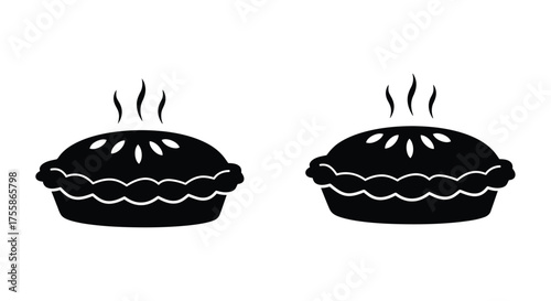 Two freshly baked pies with steam rising simple black and white illustration