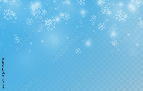 Snowfall PNG. Heavy snowfall or snowstorm with snowflakes of various shapes. Winter snowy background.