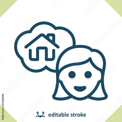 Home Owner Icon. Woman, Realtor, Thinking, Real Estate, House, Home, Thought Bubble