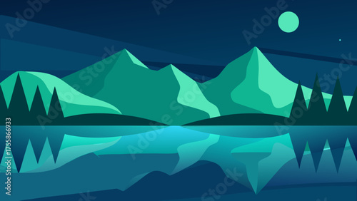 Aurora Borealis over Calm Lake Mirror Reflection Scene