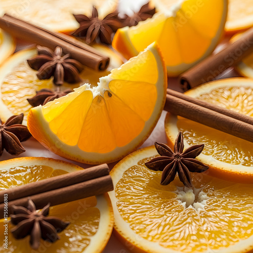 Bright Orange Slices with Cinnamon and Star Anise