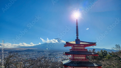 Wallpaper Mural The Chureito Pagoda in Arakurasan Sengen Park and Mount Fuji seen behind it Torontodigital.ca