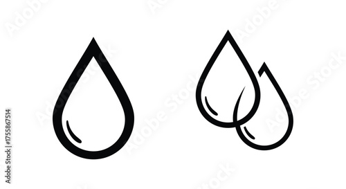 Simple black and white illustration depicting three water droplet shapes