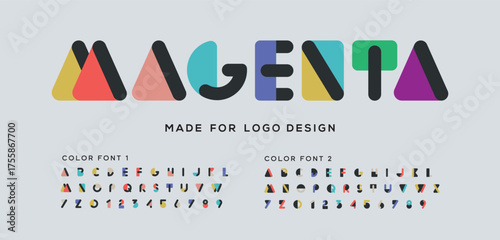 Modern rounded colorful sans serif font design, alphabet letters and numbers.

