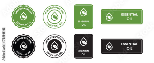 Essential oil drop icon for beauty and skincare natural product certificate label. Essential oils sticker logo for body lotion, cream and shampoo moisturizer, spa wellness fragrance.