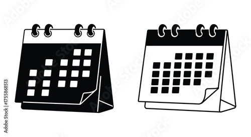 Two simplistic black and white calendar icons are displayed side by side