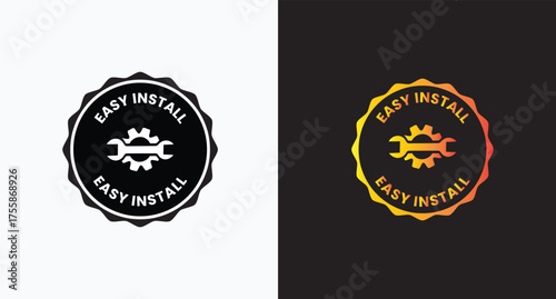 Easy Install vector stamps for product labeling isolated on white. Easy Install sign, logo, badge, icon, sticker, label, emblem, stamp, symbol, black, line, flat vector, isolated illustration.