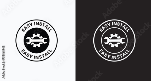 Easy Install vector stamps for product labeling isolated on white. Easy Install sign, logo, badge, icon, sticker, label, emblem, stamp, symbol, black, line, flat vector, isolated illustration.