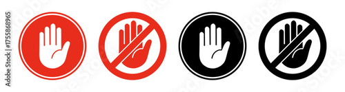 Red and black stop hand icons set vector illustration on transparent background