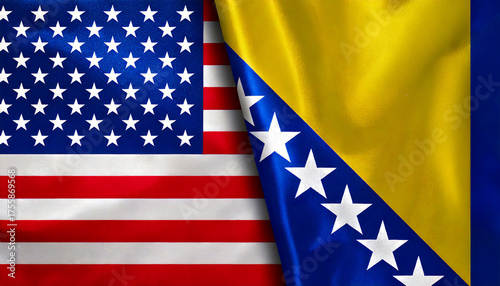 アメリカの国旗とボスニア・ヘルツェゴビナの国旗(USA Flag & Bosnia and Herzegovina flag.)
