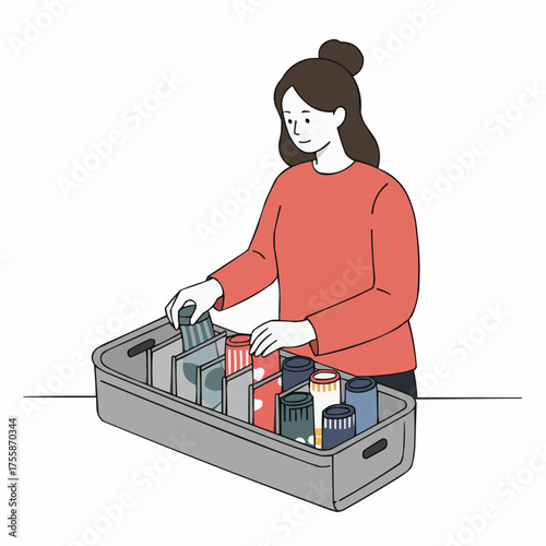 Woman arranging socks in divider 
