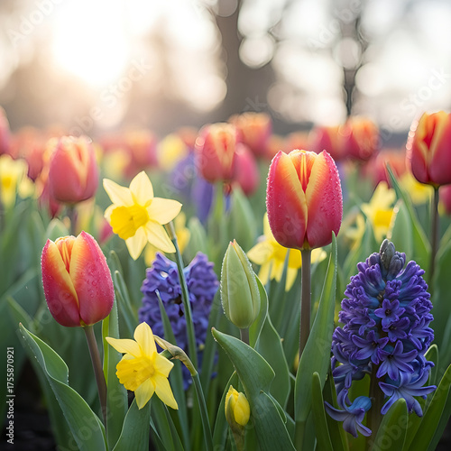Vibrant Spring Flowers in Sunlight