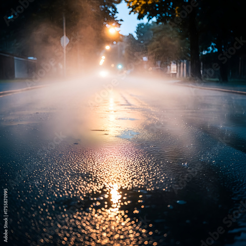 Rainy Night City Street Foggy Atmosphere