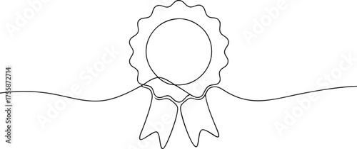 Single line drawing of a rosette award ribbon prize