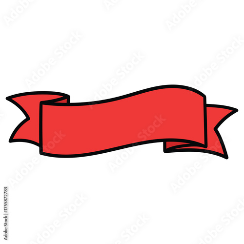 Hand-drawn cartoon empty red ribbon banner on a white background.