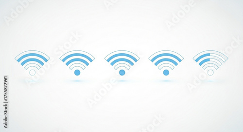 Set of wifi signal strength indicators, showing different levels of connection from weak to strong for wireless internet