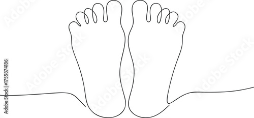 Minimalist continuous line drawing of bare feet toes