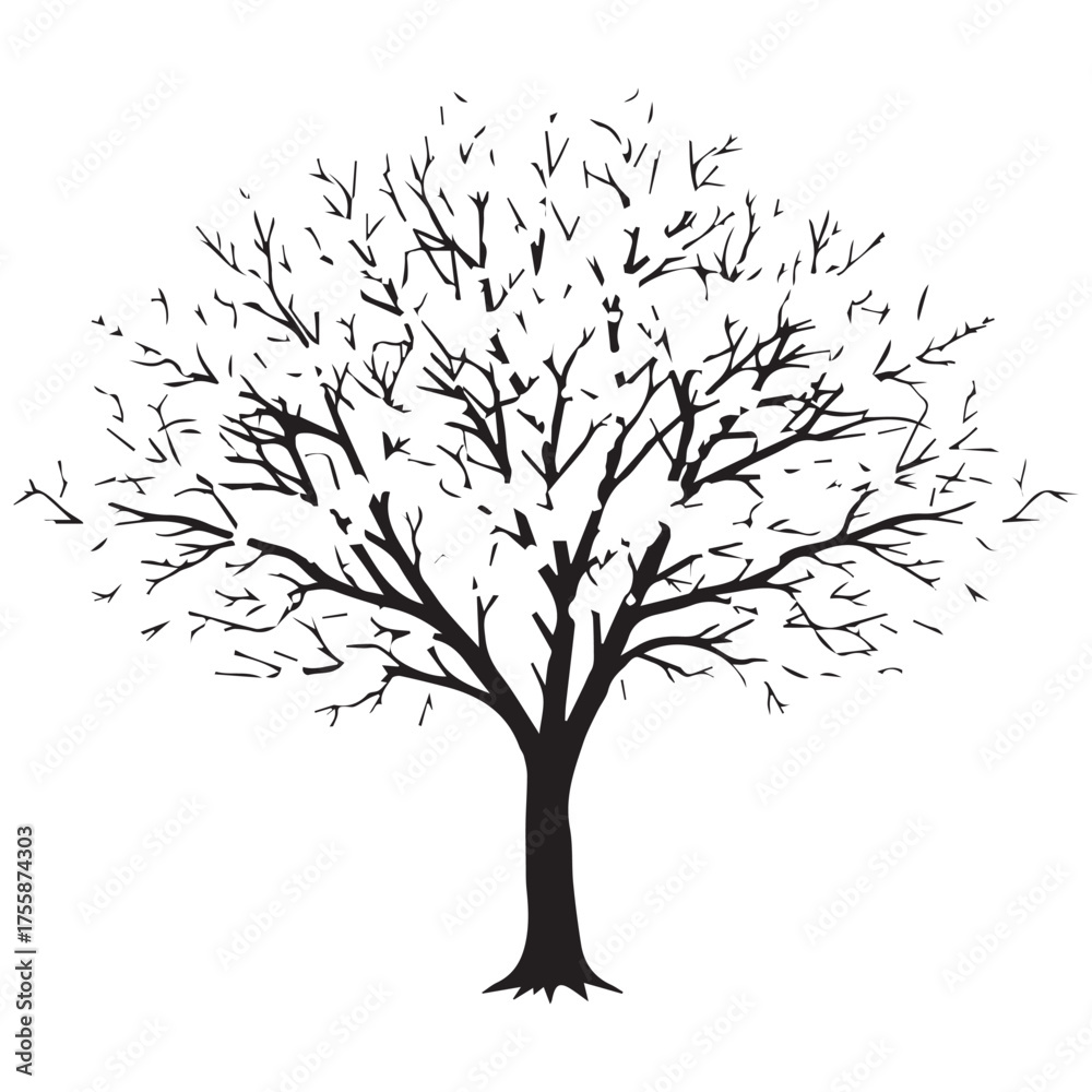 Obraz premium Detailed black and white illustration of a bare tree in winter