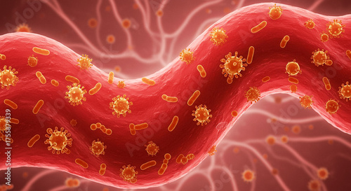 Bacteria and viruses in bloodstream, infection and immune system response medical concept
