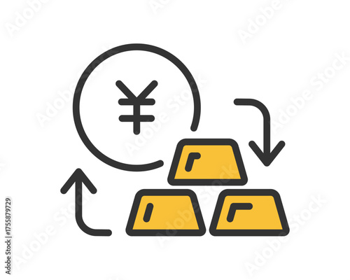 金と円の交換アイコン（金価格・為替・投資・金融・資産運用のベクターイラスト）| ベクター素材 編集可能