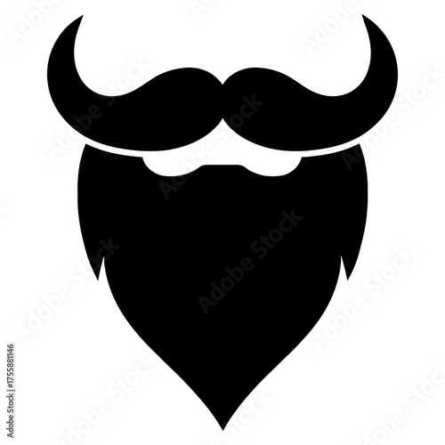 Handlebar mustache with pointed long beard silhouette, minimal black icon