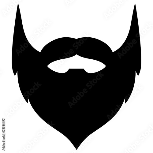 Full beard with flared sideburns, teardrop point, thick parted mustache silhouette