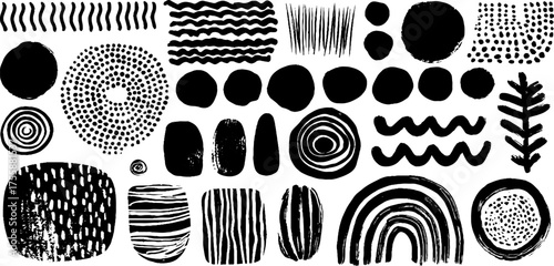 Abstract graphic elements with lines, waves, and dots for creative design projects
