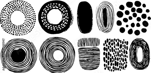 Abstract dot patterns with concentric circles and textured scatter designs for artistic projects