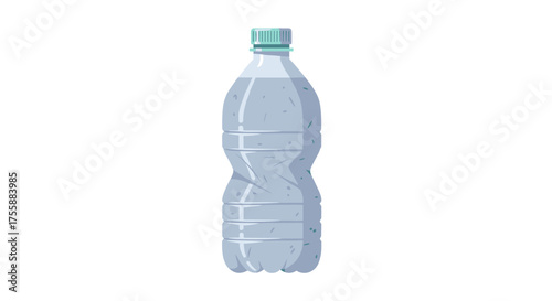 Clear plastic bottle filled with fresh pure water and a green cap for hydration on a white background.