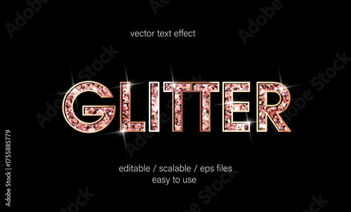 3d Glitter text effect in rose gold