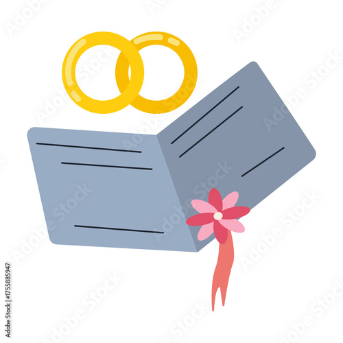 Foto Two Golden Wedding Rings Hovering Above an Open Wedding Certificate Adorned With