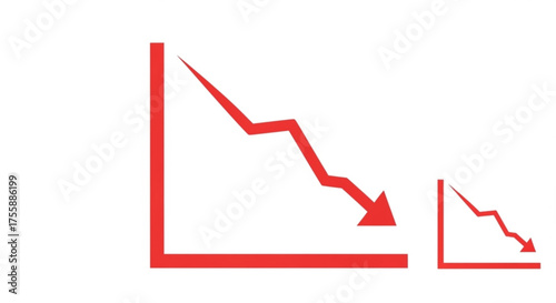 Red line graph showing a downward trend, , indicating economic decline or financial loss in a simple and clear visual representation