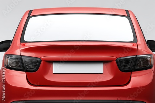 Bumper Sticker Mockup. Red Car Rear Window Decal Mock Up View