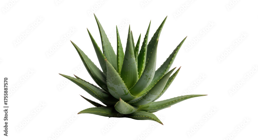 Fototapeta premium Fresh Green Aloe Vera Plant on Clean White Background