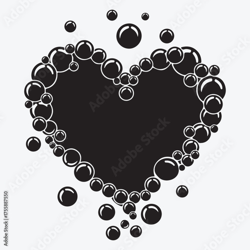 Vector art of a black heart shape formed by numerous small black bubbles, silhouette art design