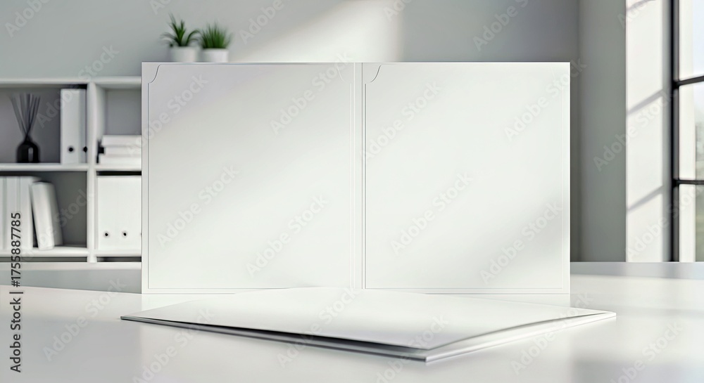 Fototapeta premium Sophisticated presentation folder mockup on modern desk with ambient professional light