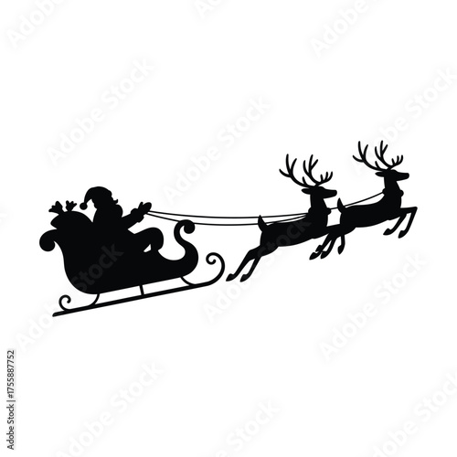 Silhouette vector illustration of santa claus in a sleigh pulled by reindeer vector illustration white background