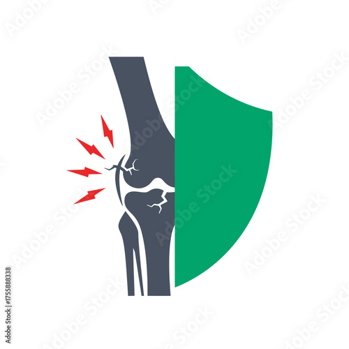 This striking medical illustration visually contrasts a painful, damaged human knee joint with the concept of protective care and health, symbolizing treatment and relief.