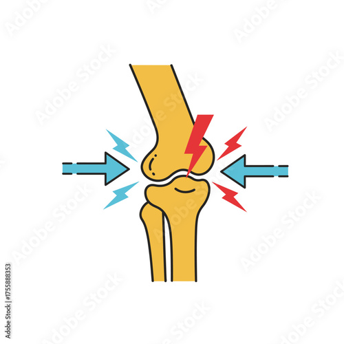 An illustrative icon depicting a human knee joint experiencing significant pressure and intense pain, symbolizing common orthopedic conditions and discomfort.
