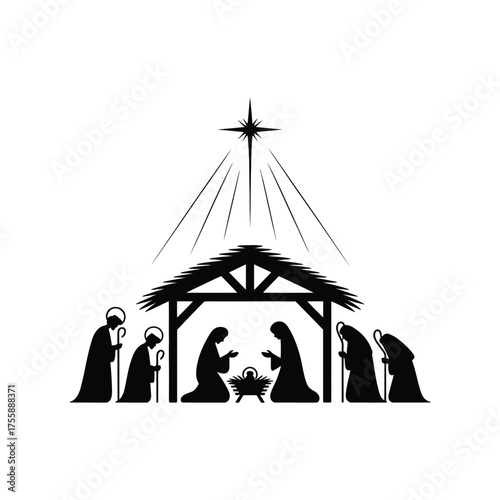 Elegant nativity scene silhouette vector illustration for christmas eps file scalable graphics vector illustration white background