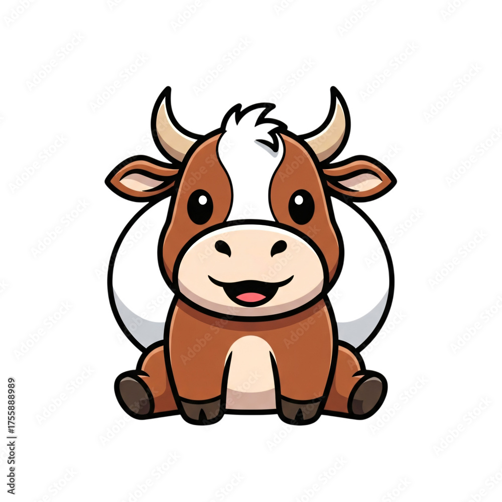 Obraz premium Cute cartoon cow sitting, isolated on transparent background