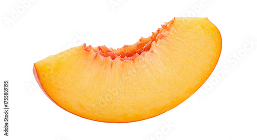 Delicious ripe peach slice isolated on black background macro detail