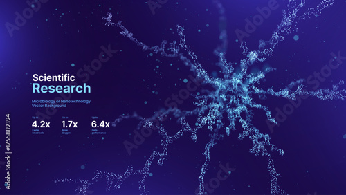 Cell Stem Virus Futuristic Scientific Research Concept. Abstract Microbiology or Nanotechnology Structure Made of Particles. Medical, Genetic, AI Biology, and Scientific Innovation Vector Background.