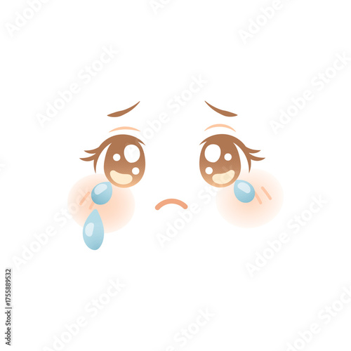 Sad anime face with tears and expressive kawaii eyes