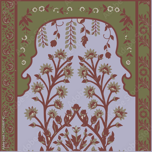 Mughal art motifs, vintage floral background