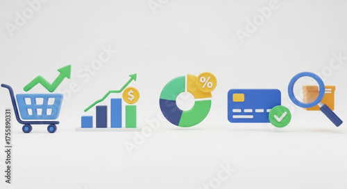 3d render of ecommerce statistics icons set of vector illustrations of online shopping, delivery, payment and marketing