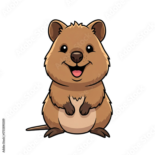 Cute cartoon quokka smiling, isolated on transparent background