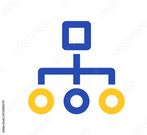 Organization chart icon with green screen effect hierarchical structure, workflow diagram, connections, process