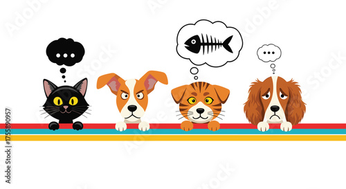 Funny cartoon animals thinking about what they want.