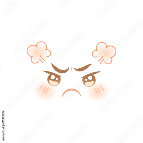 Furious anime face with steam and angry cartoon expression